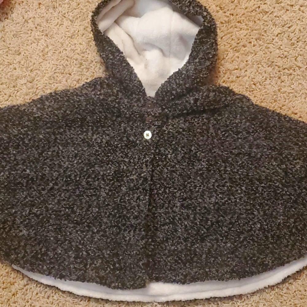 Poncho great for car seats, fleece lined, gold buttons, so soft